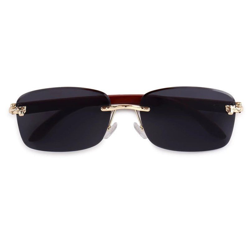 Raynor Black Medium Rim Less Rectangle Sunglasses for Men & Women — Hashtag Eyewears