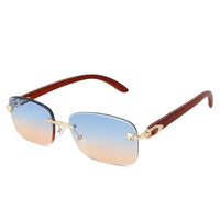 Raynor Gradient Blue & Brown Medium Rim Less Rectangle Sunglasses for Men & Women — Hashtag Eyewears