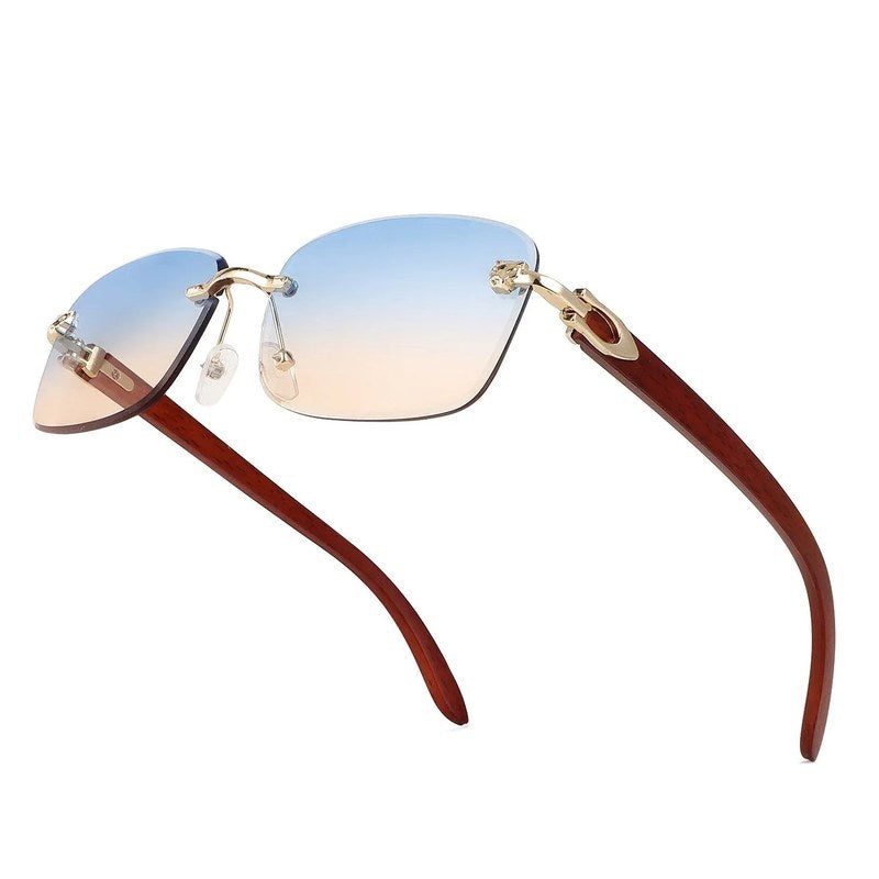 Raynor Gradient Blue & Brown Medium Rim Less Rectangle Sunglasses for Men & Women — Hashtag Eyewears