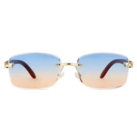 Raynor Gradient Blue & Brown Medium Rim Less Rectangle Sunglasses for Men & Women — Hashtag Eyewears