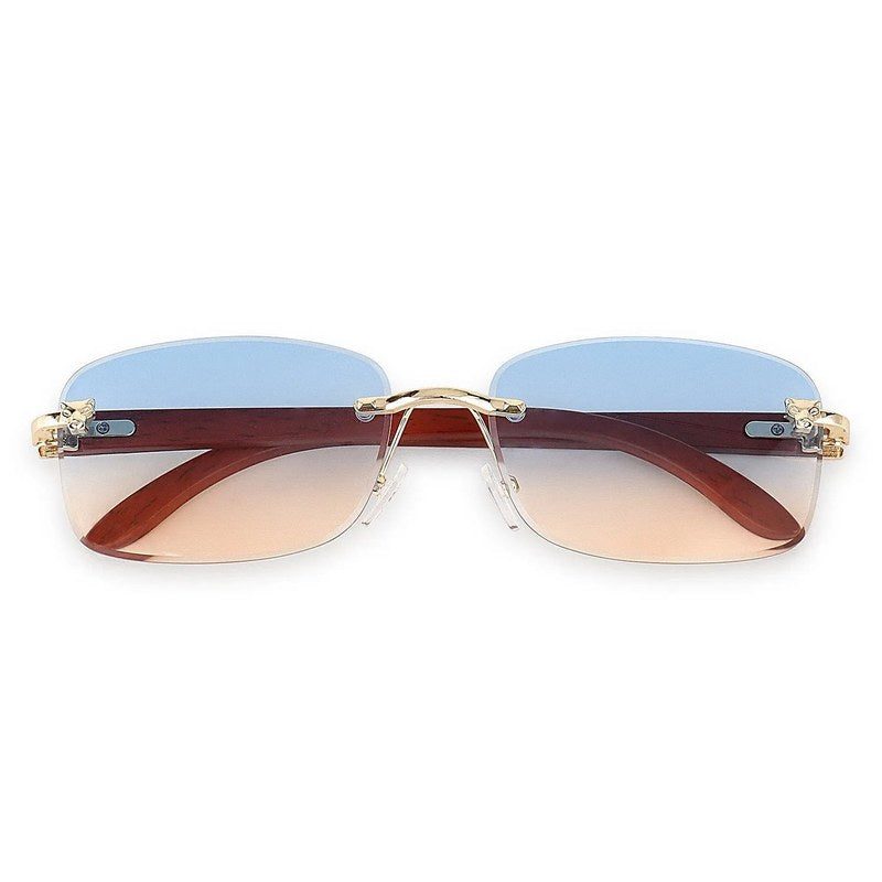 Raynor Gradient Blue & Brown Medium Rim Less Rectangle Sunglasses for Men & Women — Hashtag Eyewears