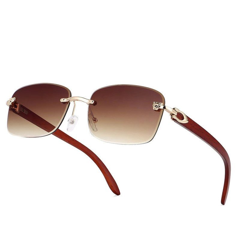 Raynor Gradient Brown Medium Rim Less Rectangle Sunglasses for Men & Women — Hashtag Eyewears