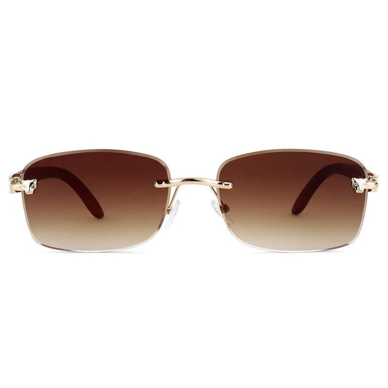 Raynor Gradient Brown Medium Rim Less Rectangle Sunglasses for Men & Women — Hashtag Eyewears