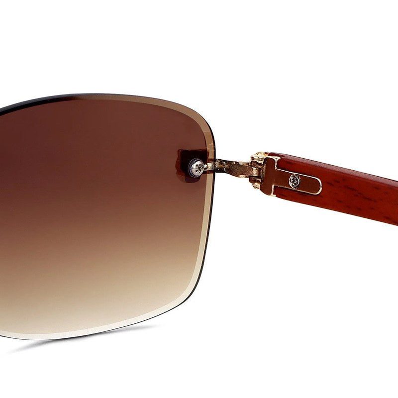 Raynor Gradient Brown Medium Rim Less Rectangle Sunglasses for Men & Women — Hashtag Eyewears