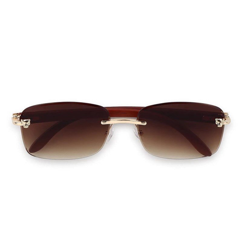 Raynor Gradient Brown Medium Rim Less Rectangle Sunglasses for Men & Women — Hashtag Eyewears
