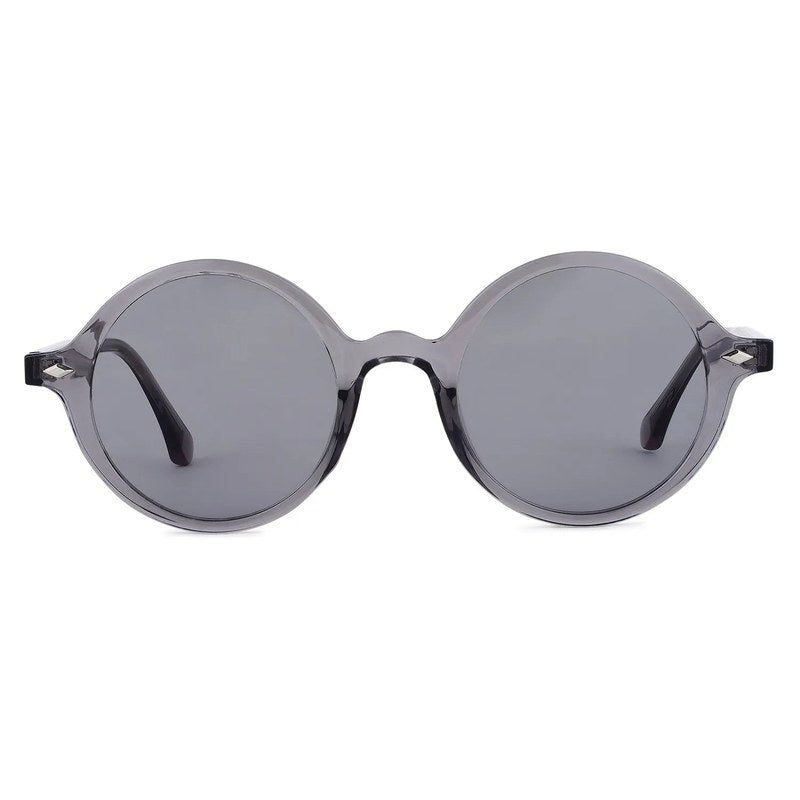 Retro Transparent Grey Medium Full Rim Round Sunglasses for Men & Women — Hashtag Eyewears