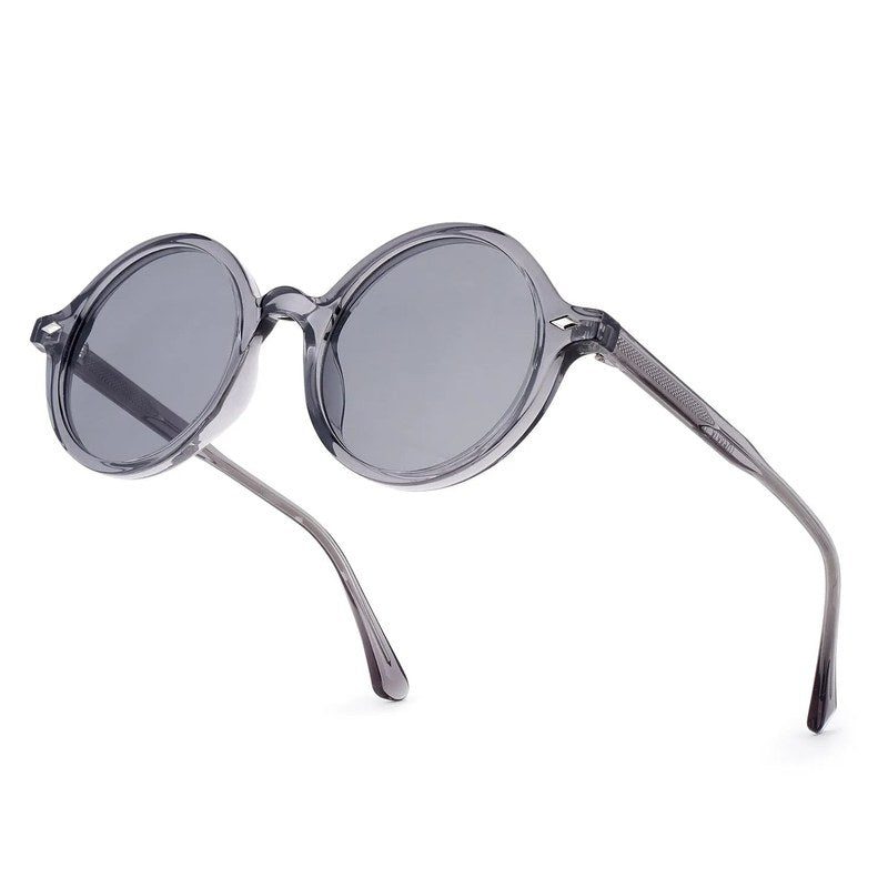 Retro Transparent Grey Medium Full Rim Round Sunglasses for Men & Women — Hashtag Eyewears