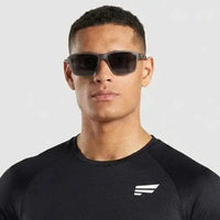 Rift | Grey/Black Large Full Rim Rectangle Sports Sunglasses for Men & Women [Polarized]