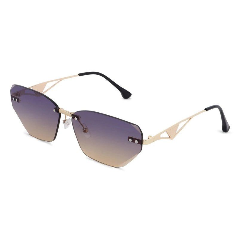 Rorion Gradient Brown & Blue Medium Rim Less Rectangle Sunglasses for Men & Women — Hashtag Eyewears