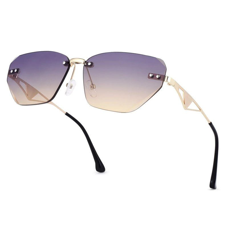 Rorion Gradient Brown & Blue Medium Rim Less Rectangle Sunglasses for Men & Women — Hashtag Eyewears