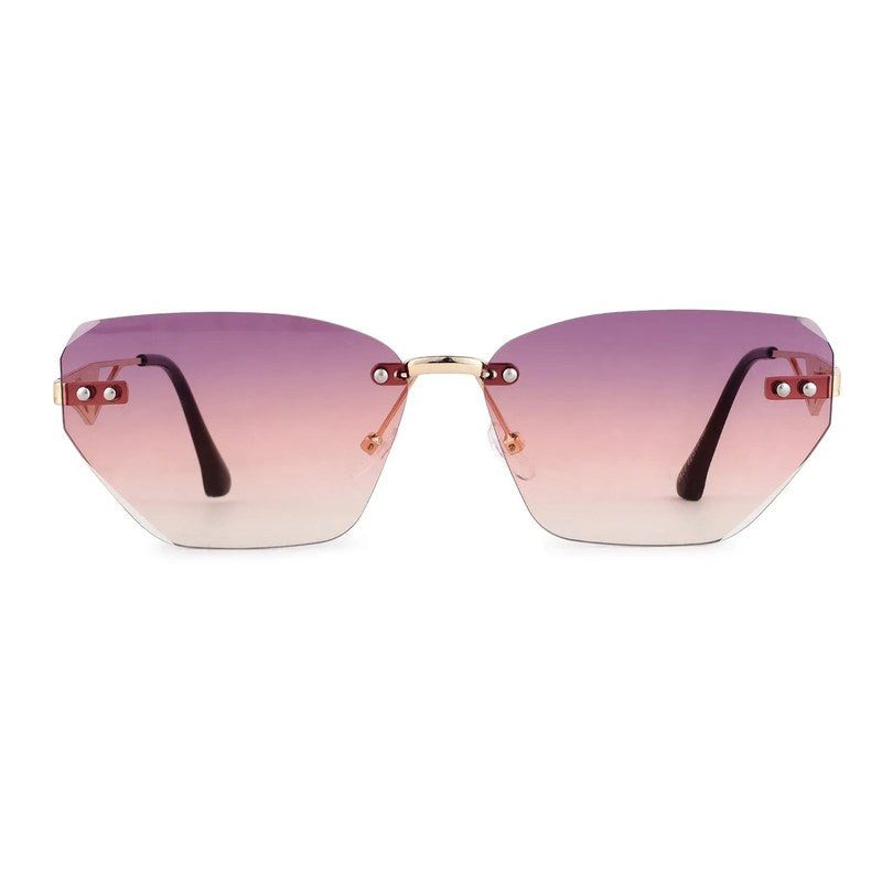 Rorion Gradient Pink & Brown Medium Rim Less Rectangle Sunglasses for Men & Women — Hashtag Eyewears
