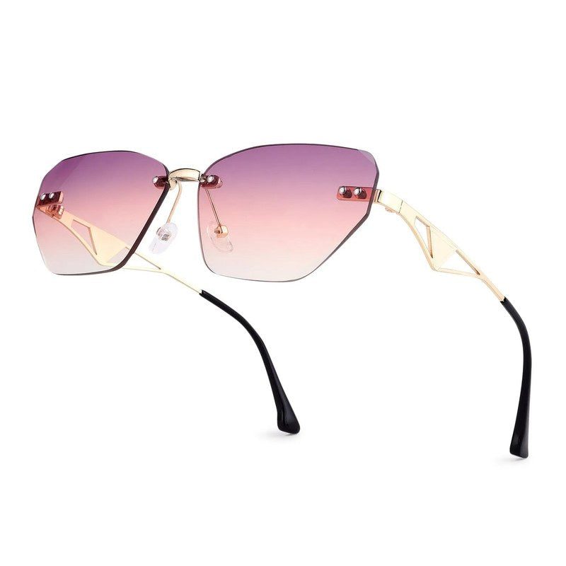 Rorion Gradient Pink & Brown Medium Rim Less Rectangle Sunglasses for Men & Women — Hashtag Eyewears