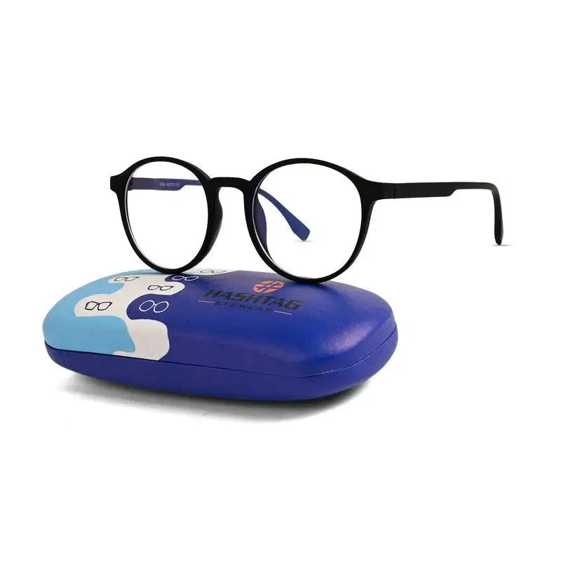 Screenzy | Black Medium Full Rim Round Computer Glasses for Men & Women [Blue Block]