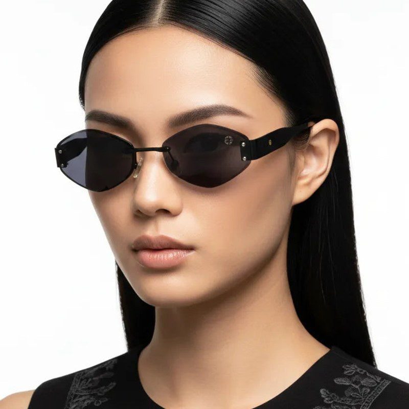SEVA Black Medium Rim Less Diamond with Lock Side Hinges Sunglasses for Men & Women — Hashtag Eyewears