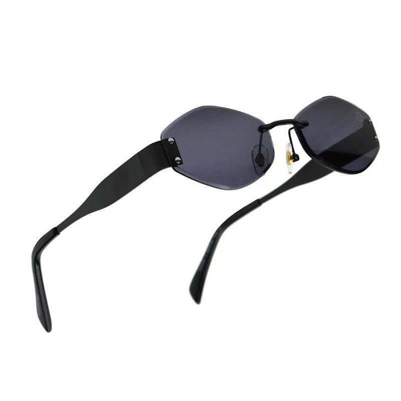 SEVA | Black Medium Rim Less Diamond with Lock Side Hinges Sunglasses for Men & Women [UV-protected]