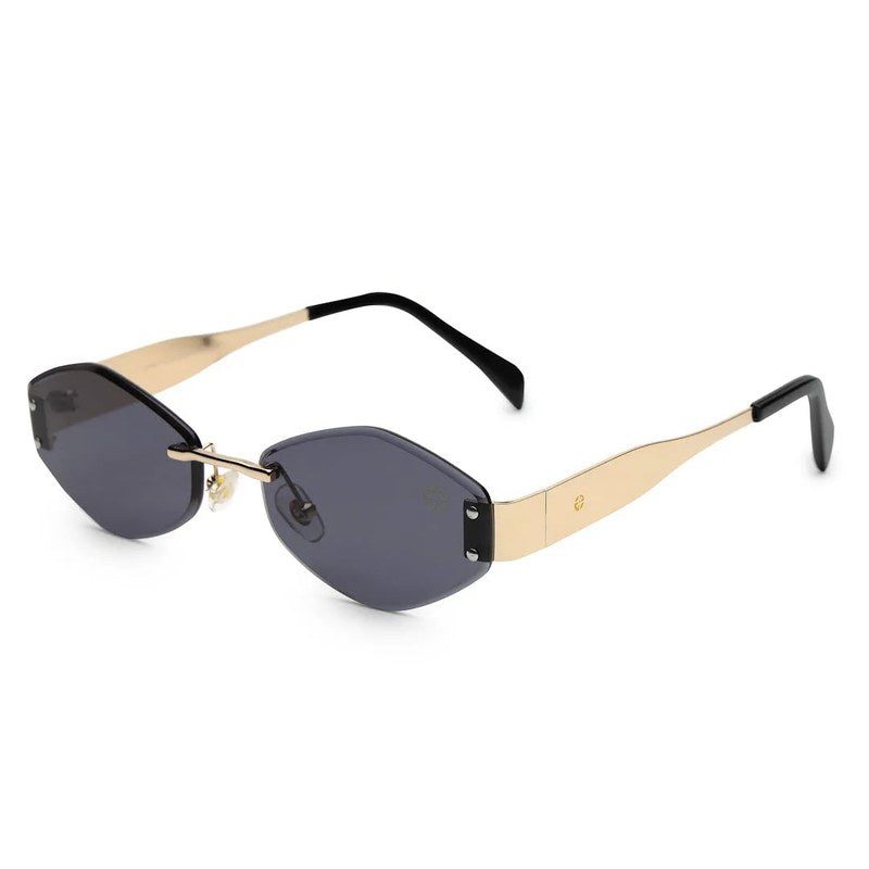 SEVA Golden Black Medium Rim Less Diamond with Lock Side Hinges Sunglasses for Men & Women — Hashtag Eyewears