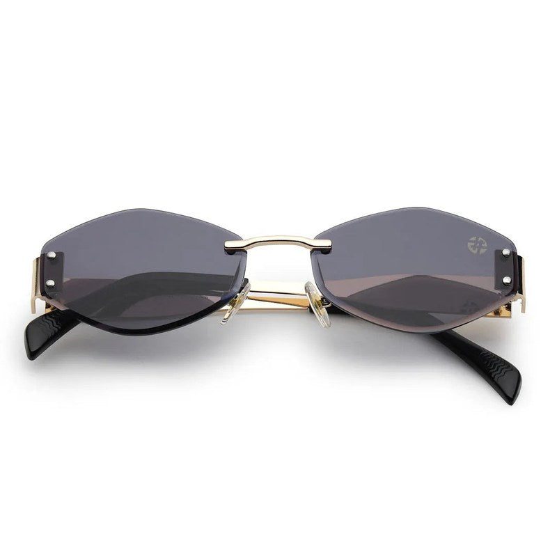 SEVA Golden Black Medium Rim Less Diamond with Lock Side Hinges Sunglasses for Men & Women — Hashtag Eyewears