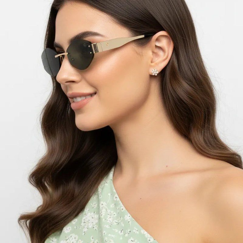 SEVA Golden Green Medium Rim Less Diamond with Lock Side Hinges Sunglasses for Men & Women — Hashtag Eyewears