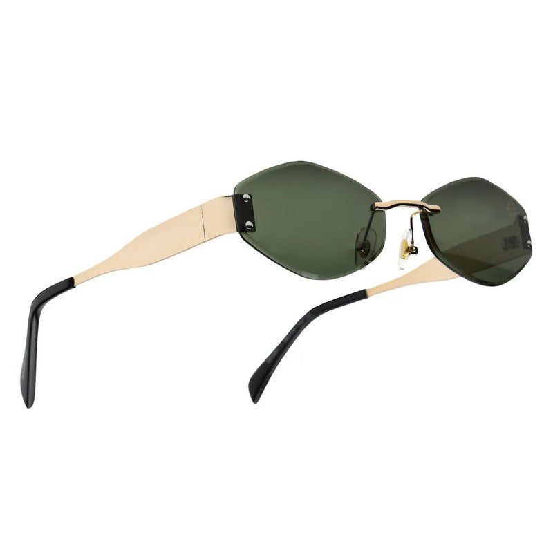 SEVA | Golden Green Medium Rim Less Diamond with Lock Side Hinges Sunglasses for Men & Women [UV-protected]
