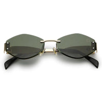 SEVA Golden Green Medium Rim Less Diamond with Lock Side Hinges Sunglasses for Men & Women — Hashtag Eyewears