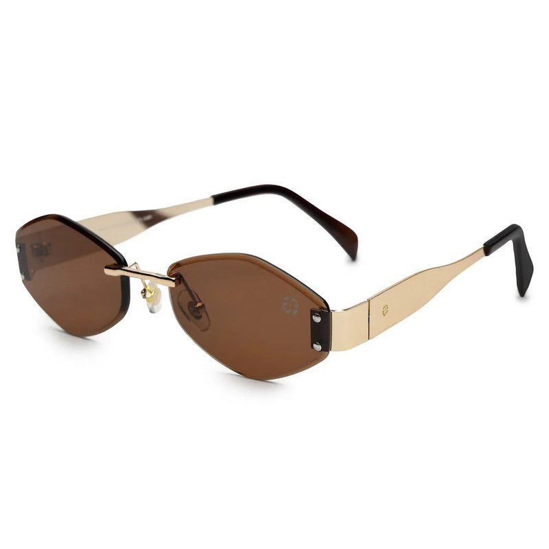 SEVA Golden Medium Rim Less Diamond with Lock Side Hinges Sunglasses for Men & Women — Hashtag Eyewears