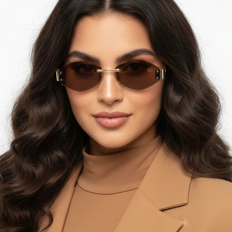 SEVA Golden Medium Rim Less Diamond with Lock Side Hinges Sunglasses for Men & Women — Hashtag Eyewears
