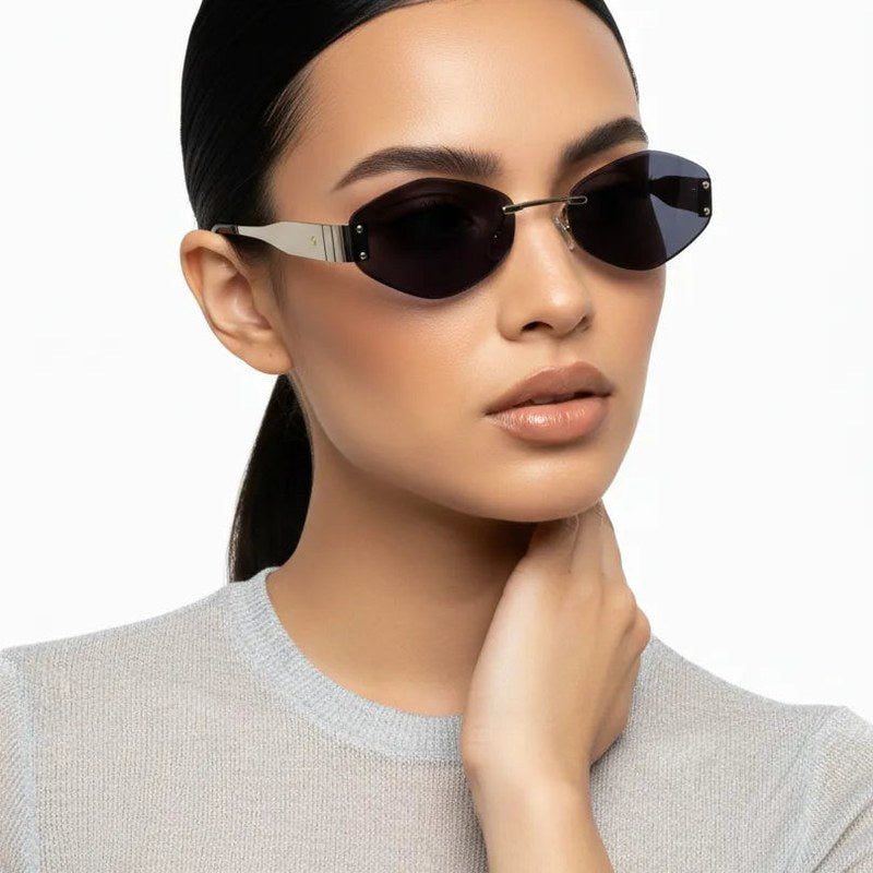 SEVA Silver Medium Rim Less Diamond with Lock Side Hinges Sunglasses for Men & Women — Hashtag Eyewears