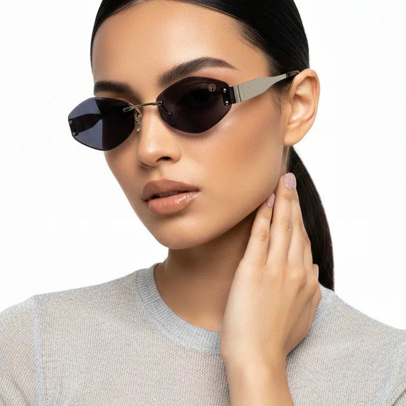 SEVA Silver Medium Rim Less Diamond with Lock Side Hinges Sunglasses for Men & Women — Hashtag Eyewears