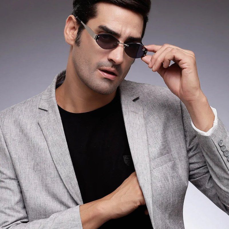 SEVA Silver Medium Rim Less Diamond with Lock Side Hinges Sunglasses for Men & Women — Hashtag Eyewears
