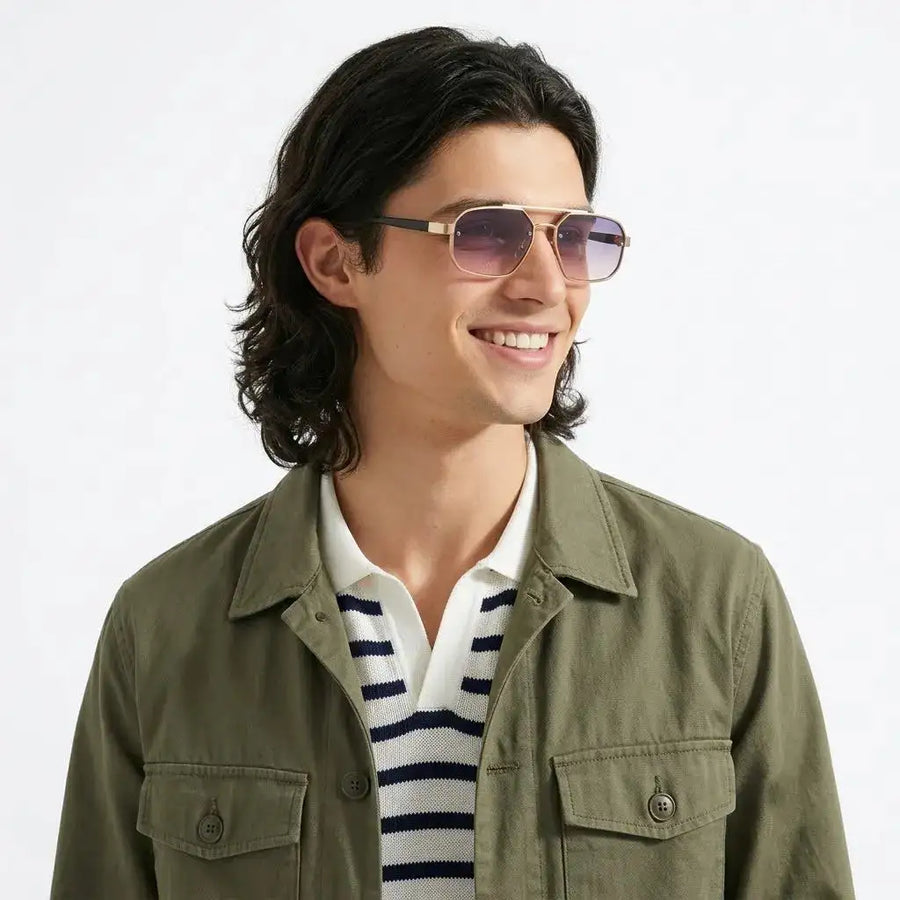 Shadron | Golden Medium Full Rim RECTANGLE Sunglasses for Men [UV-protected]