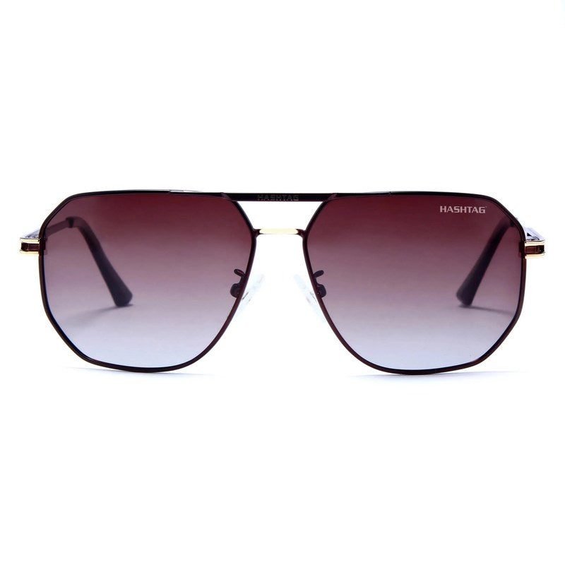 Sion Golden & Brown Large Full Rim Hexagonal Sunglasses for Men & Women — Hashtag Eyewears