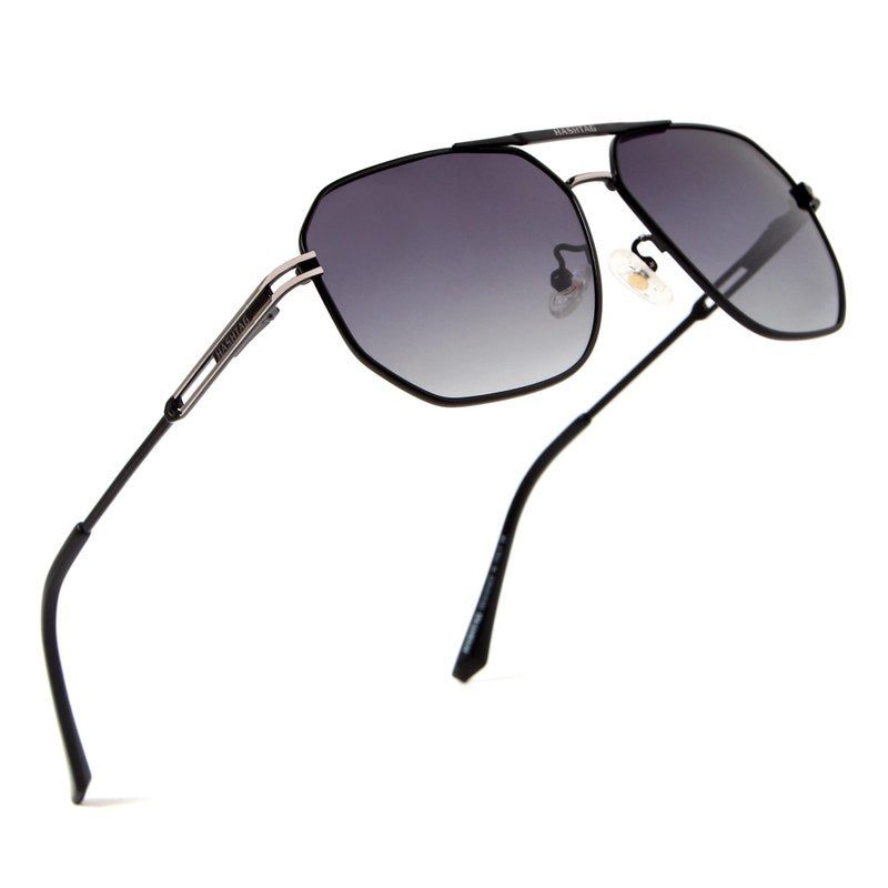 Sion | Gradient Black Medium Full Rim Haxagonal Sunglasses for Men & Women [Polarized]