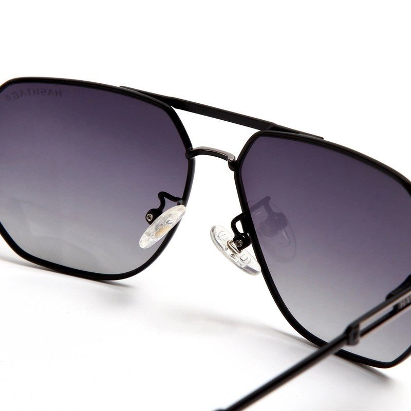 Sion | Gradient Black Medium Full Rim Haxagonal Sunglasses for Men & Women [Polarized]