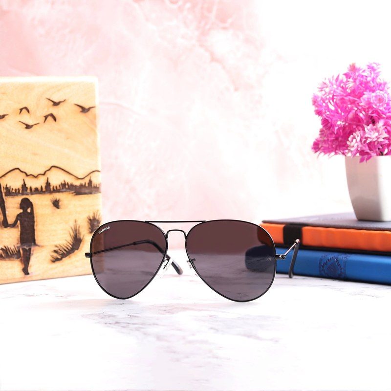 Skyra Black Medium Full Rim Aviator Sunglasses for Men & Women — Hashtag Eyewears