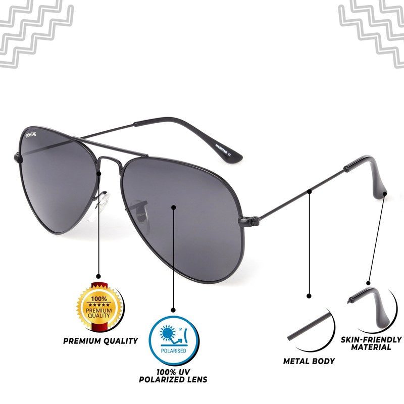 Skyra Black Medium Full Rim Aviator Sunglasses for Men & Women — Hashtag Eyewears