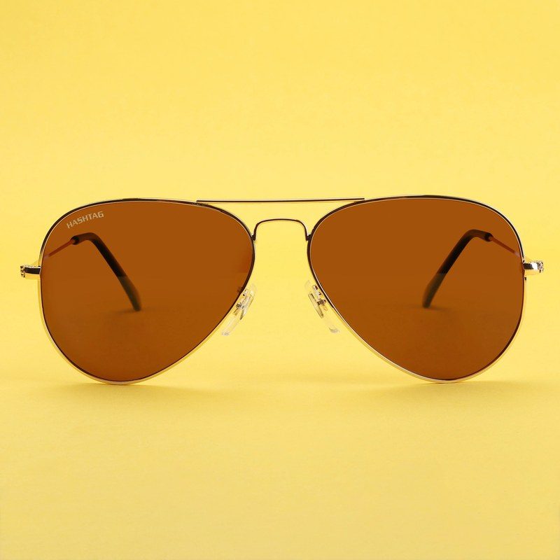 Skyra Golden Brown Medium Full Rim Aviator Sunglasses for Men & Women — Hashtag Eyewears