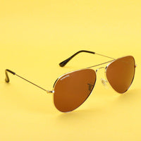 Skyra Golden Brown Medium Full Rim Aviator Sunglasses for Men & Women — Hashtag Eyewears