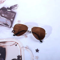 Skyra Golden Brown Medium Full Rim Aviator Sunglasses for Men & Women — Hashtag Eyewears