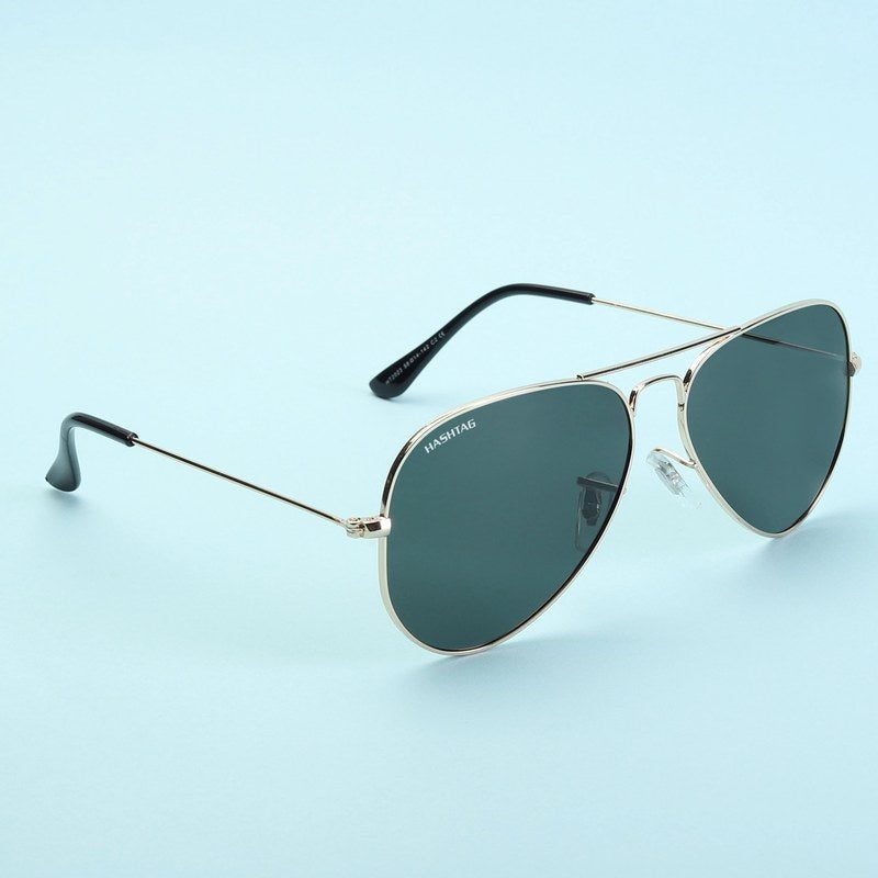 Skyra Golden Green Medium Full Rim Aviator Sunglasses for Men & Women — Hashtag Eyewears