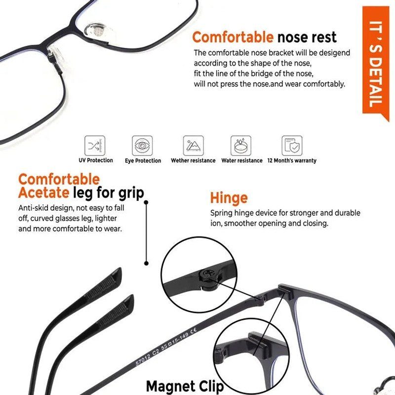 Solstice | Black Medium Full Rim Rectangle Clip-on for Men & Women [Clip-on]
