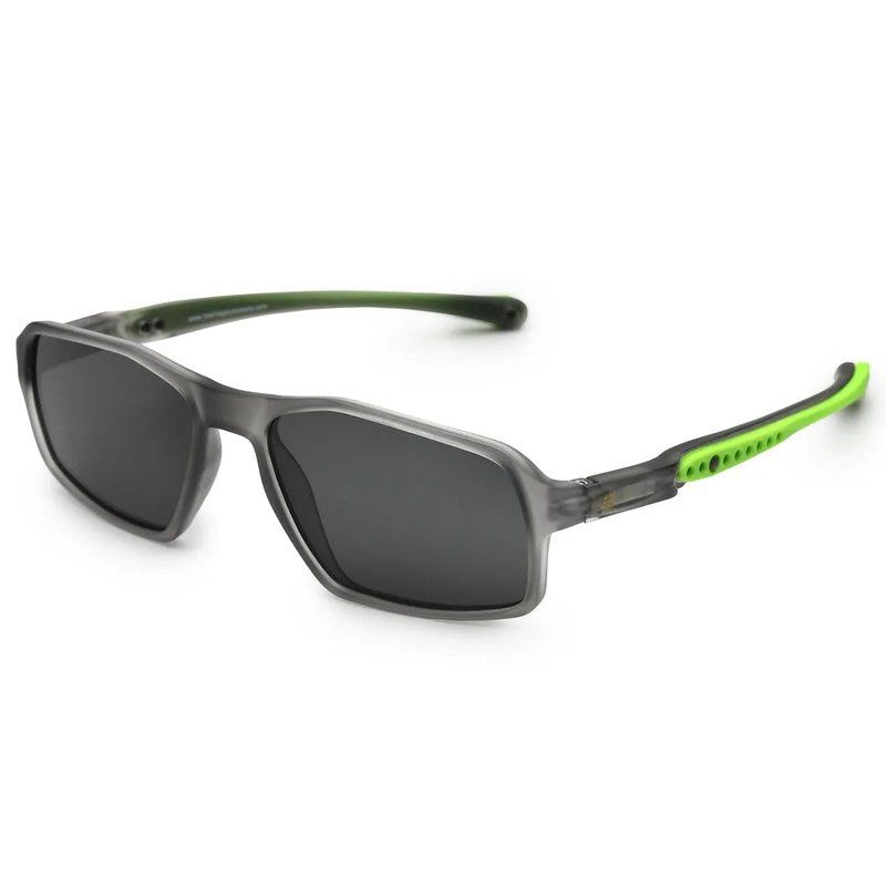 Sparks Grey Large Full Rim Rectangle Sports Sunglasses for Men & Women Temple Tip Color Green — Hashtag Eyewears