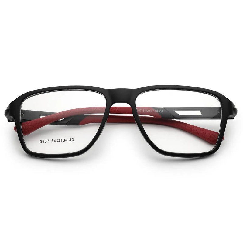 Sporty Black-Red Medium Full Rim Square Eyeglasses for Men & Women — Hashtag Eyewears