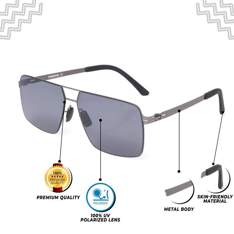 Starion Grey Medium Full Rim Rectangle Sunglasses for Men — Hashtag Eyewears