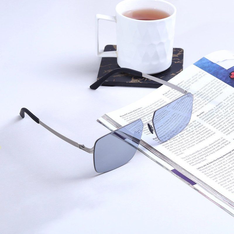 Starion Silver Medium Full Rim Rectangle Sunglasses for Men — Hashtag Eyewears