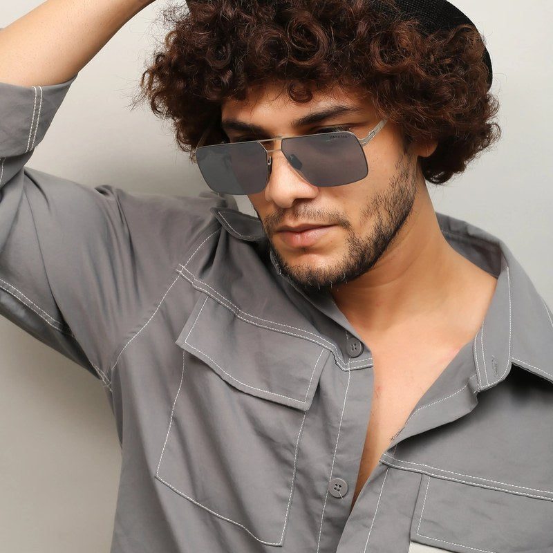 Starion Silver Medium Full Rim Rectangle Sunglasses for Men — Hashtag Eyewears