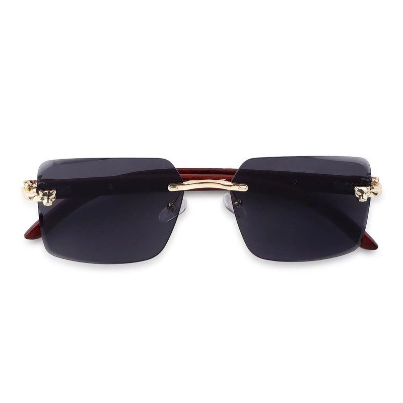 Starlight Black Medium Rim Less Rectangle Sunglasses for Men & Women — Hashtag Eyewears