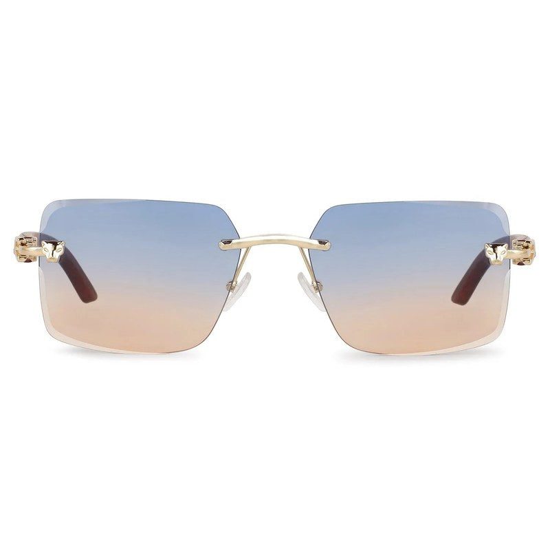 Starlight Gradient Blue & Brown Medium Rim Less Rectangle Sunglasses for Men & Women — Hashtag Eyewears