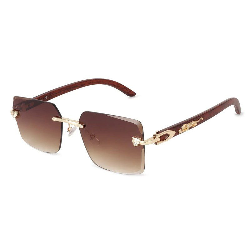 Starlight Gradient Brown Medium Rim Less Rectangle Sunglasses for Men & Women — Hashtag Eyewears
