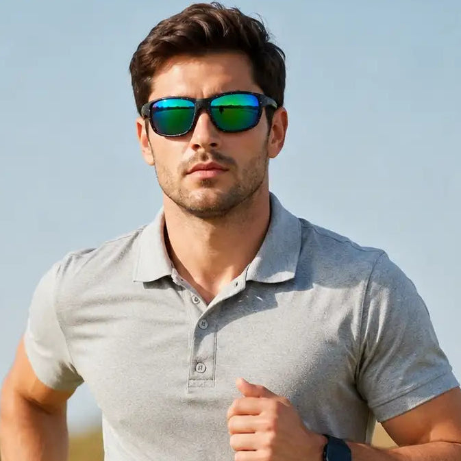 Storm | Black/Green Dotty Texture Medium Full Rim Wraparound Sports Sunglasses for Men & Women [Polarized]
