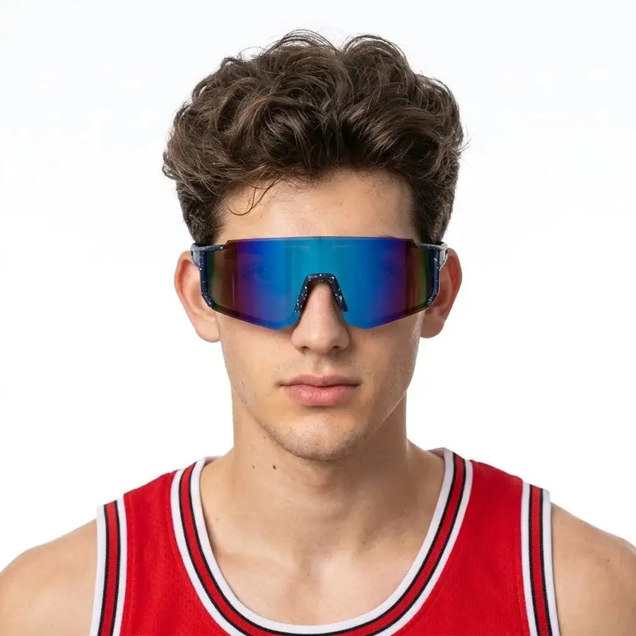 Strix | Blue/Green/Texture Large Full Rim Shield Sports Sunglasses for Men & Women [UV-protected]